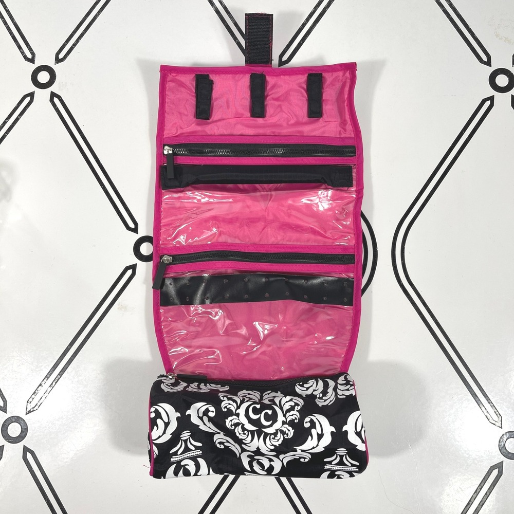 Jewelry Travel Organizer Roll Up‎ Bag On a Roll Damask Pink